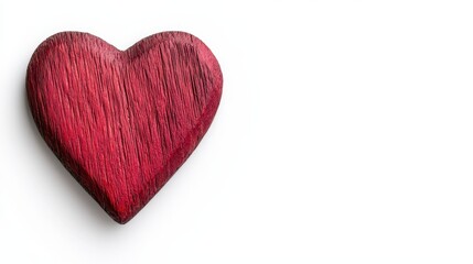 Fototapeta premium Red wooden heart on white background. Symbol of love, Valentine's Day, and romance.