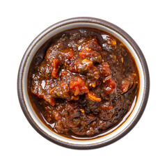 Fermented Tomato Chutney in Bowl Isolated on Transparent Background