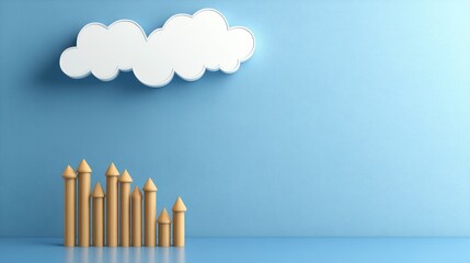 Growth Concept with Wooden Arrows and Cloud on Blue Background