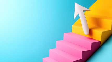 Fototapeta premium Colorful Stairs with Upward Arrow on Bright Background