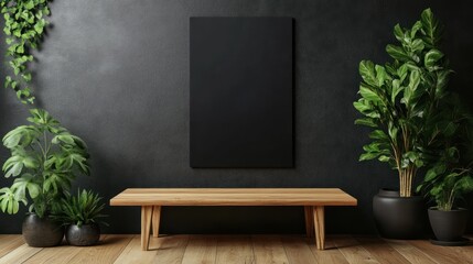 Modern interior with blank canvas and plants