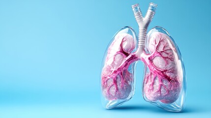 Detailed Anatomical Model of Human Lungs on Blue Background