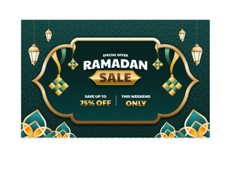 Ramadan sale banner background for special offer. Discount flyer. Islamic background