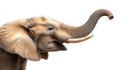 Obraz premium A large elephant with its trunk up and mouth open