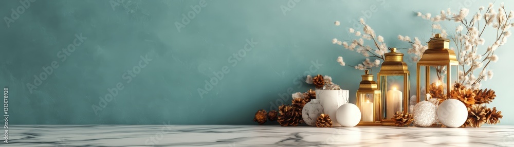 Poster charming table set with a beautiful vase and lantern creating an inviting atmosphere in a minimalist