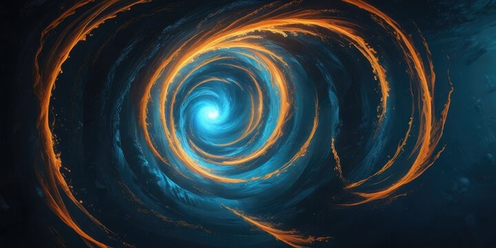 mesmerizing blue and orange vortex in a vast underwater world , moving, fish