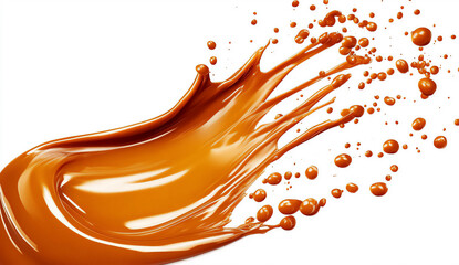 Fototapeta premium Rich caramel sauce splash illustration isolated on white with creamy texture for gourmet culinary graphics