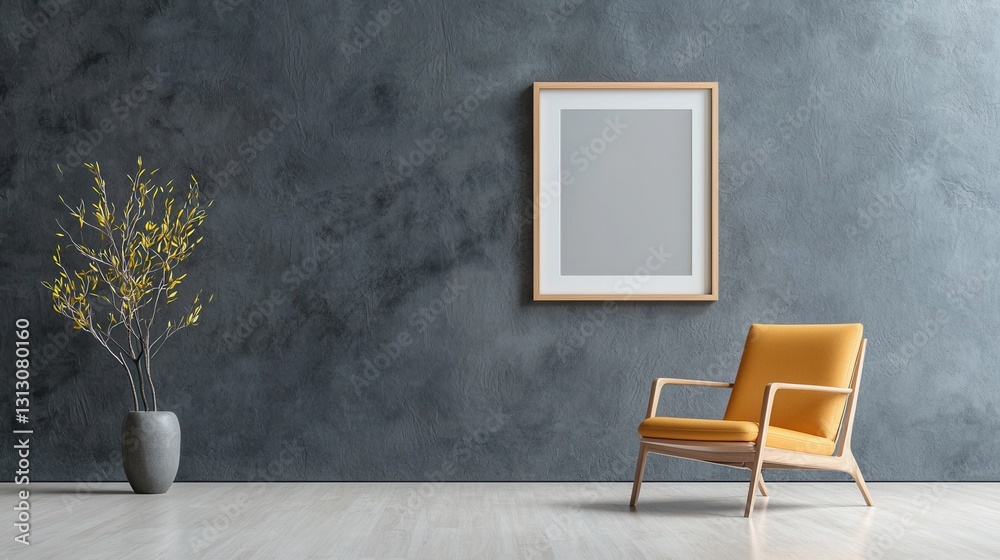 Poster a large empty frame hangs on a wall
