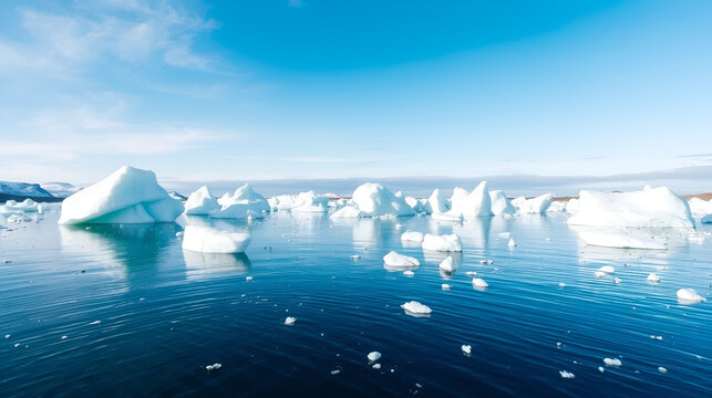 View of the icebergs floating on the water's surface. Beautiful glacial lake in Iceland.
