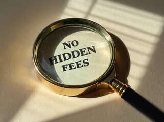 Magnifying glass over text saying no hidden fees