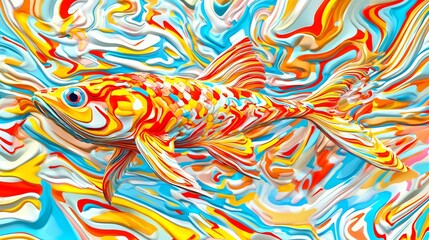 Colorful Koi Fish Swims in Abstract Swirl