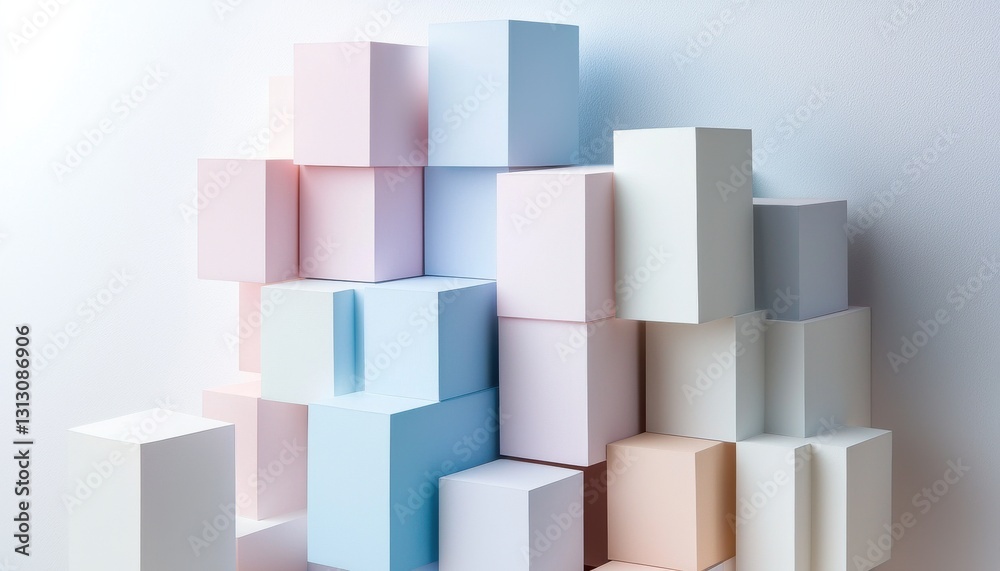 Poster a stack of colorful boxes with a white background