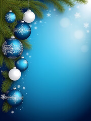 Blue christmas background with decorative bauble balls
