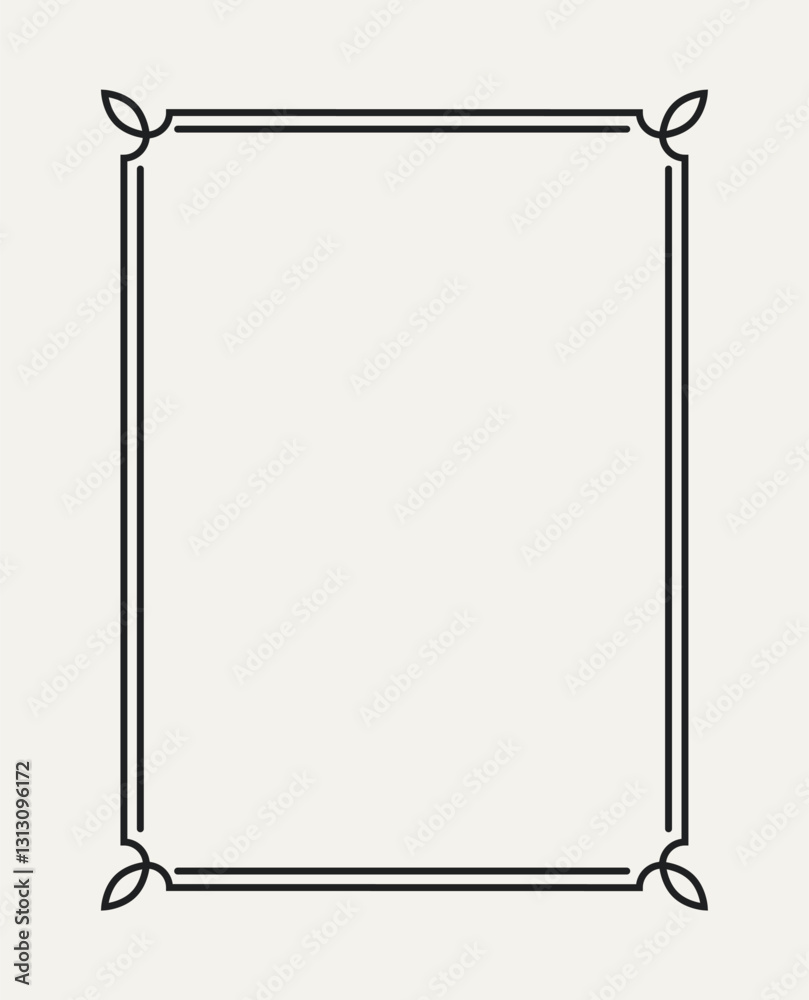 Wall mural simple outline frame. thin border with double stroke. elegant decorative frame with ornate corners. 