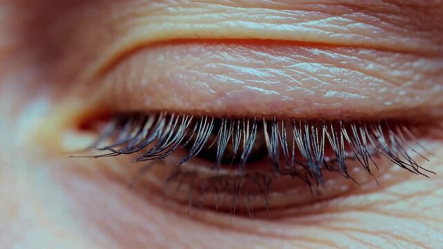 This close-up reveals the beautiful patterns and colors of a human eye, capturing delicate features like eyelashes and the detailed iris structure.