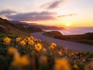 Obraz premium Sunset views over scenic coast road