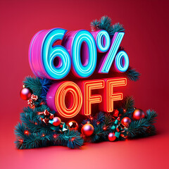 60% Off Festive Holiday Sale: Bright Neon Lights & Vibrant Colors for Christmas Promotion