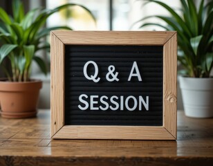 Q&A session message board on a wood table