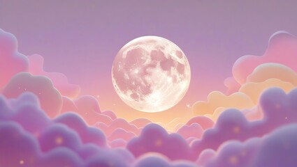 Obraz premium Dreamlike Moonlit Cloudscape: A Serene Night in Pastel Hues