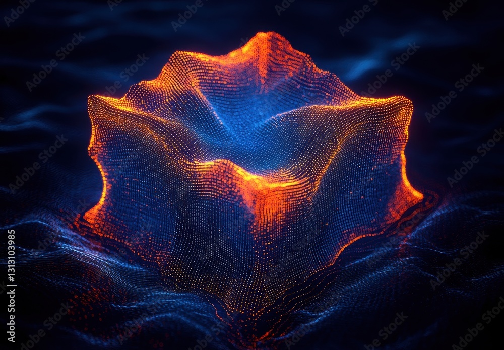 Poster vibrant abstract 3d visualization of a dynamic surface with bright orange and blue light patterns cr
