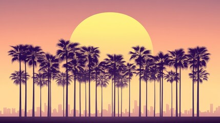 Palm Trees Sunset Cityscape