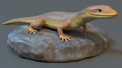 Naklejka premium Studio lizard rock reptile model gray background