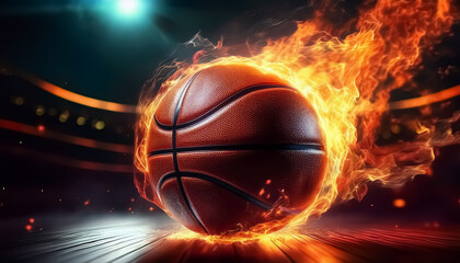 Fototapeta premium Fire Basketball in Action - Dynamic Sports Concept with Flames