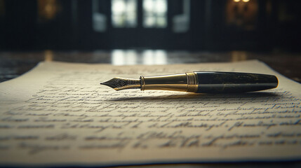 Elegant Fountain Pen on Vintage Handwritten Letter Classic Luxury Stationery