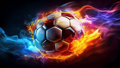 Obraz premium Fiery Soccer Ball on Colorful Fire with Vibrant Flames