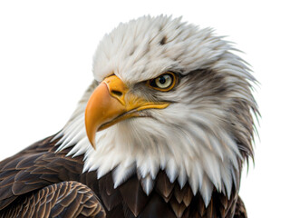 Obraz premium Close-up portrait of a bald eagle in its natural habitat at a wildlife sanctuary, isolated on white or transparent background