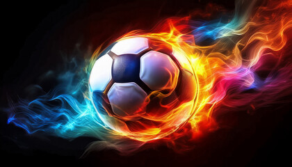 Fototapeta premium Fiery Soccer Ball on Colorful Fire with Vibrant Flames