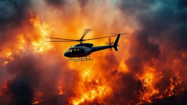 Helicopter firefighting in forest fire