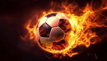 Fototapeta premium Soccer Ball on Fire, Fiery Soccer Ball in Motion - Dynamic Sports Concept
