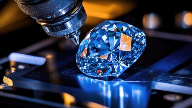 Professional gemstone spectroscope analyzing the light dispersion of a diamond.