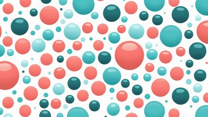 Vibrant and modern flat vector art of blue-green polka dots of different sizes scattered on a white background. Evokes feelings of fun, cheerfulness and creativity.