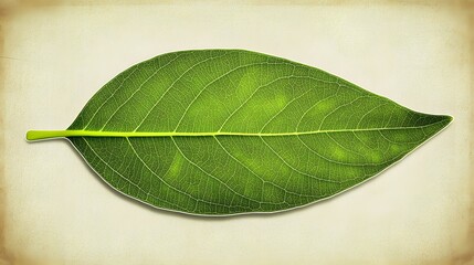 Fototapeta premium Detailed Green Leaf on Vintage Background Nature Photography