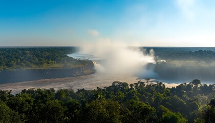 Iguazu Falls Majestic Waterfalls Cascading Through Lush Green Forest