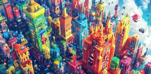 Fototapeta premium A vibrant and colorful aerial view of a city scene