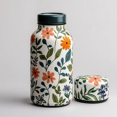 Floral Patterned Bottle with Lid on Light Background