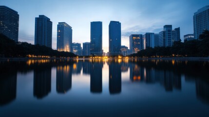 Naklejka premium City skyline reflected in water