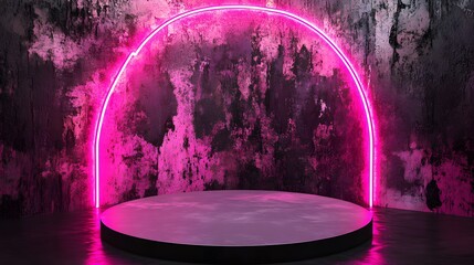 Grungy Pink Neon Archway with Product Display Platform