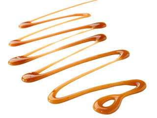 Drizzling golden caramel sauce over desserts in a kitchen setting capturing culinary art, isolated on white or transparent background