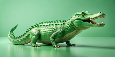 Obraz premium Pale Mint Green Crocodile Dinosaur: 3D Rendered Low Quarter View Architectural Photography