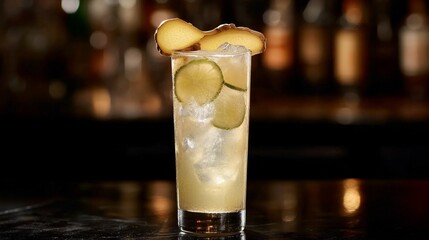 Obraz premium Refreshing Ginger Lime Cocktail in a Tall Glass with Ice
