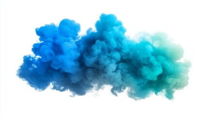 Fototapeta premium Abstract blue and teal smoke cloud against a white background.
