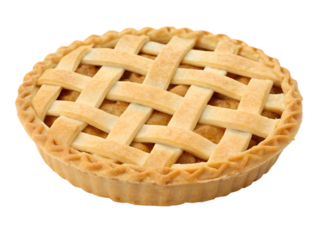 Delicious golden pie crust shaped like a lattice top kitchen food photography cozy taste, isolated on white or transparent background
