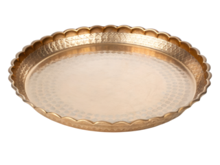 Elegant hammered brass tray with scalloped edge home decor artistic showcase indoor setting, isolated on white or transparent background