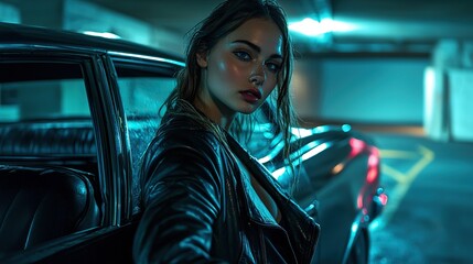Beautiful woman floating in a shimmering pool under bright sunlight during midday