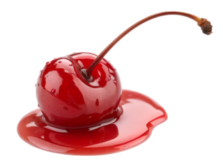 Meticulously crafted maraschino cherry with stem food photography studio environment, isolated on white or transparent background