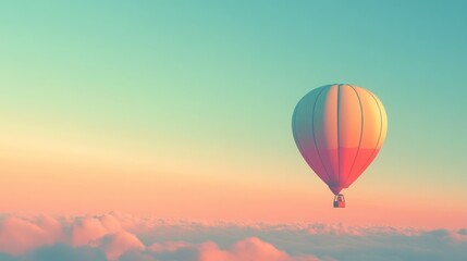 Fototapeta premium Pastel dreams: A hot air balloon floats serenely above a sea of clouds.